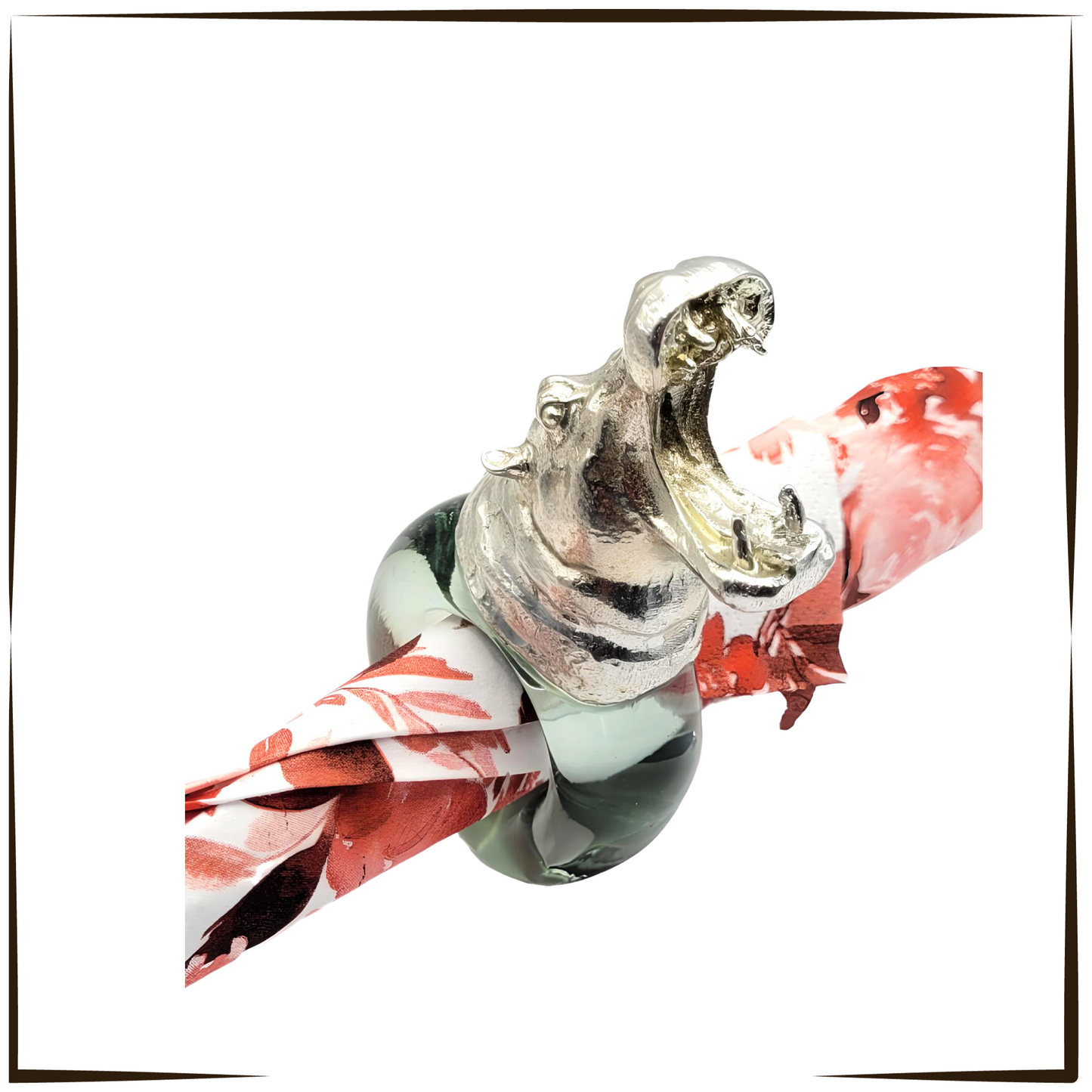 Elegant Recycled Glass And Pewter Napkin Ring - Hippo