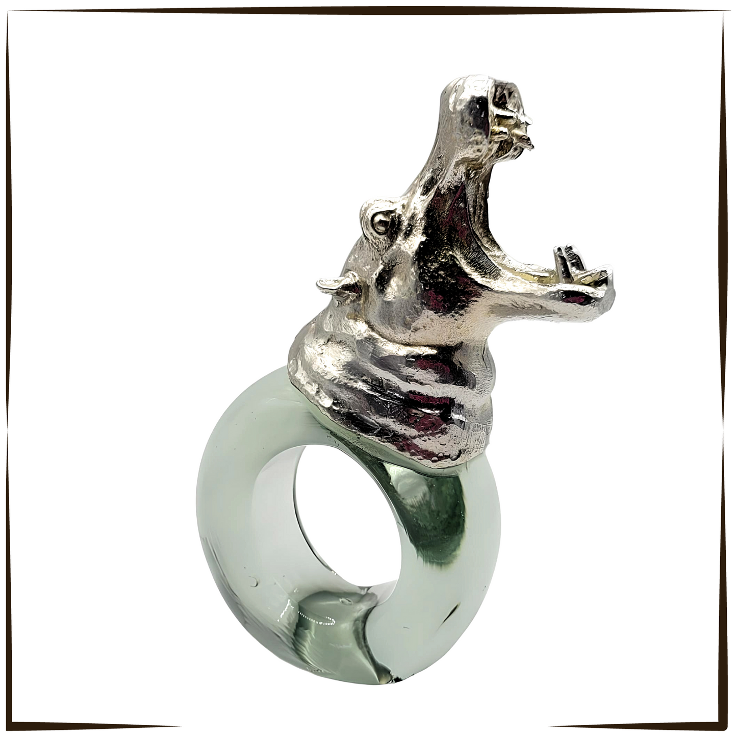 Elegant Recycled Glass And Pewter Napkin Ring - Hippo