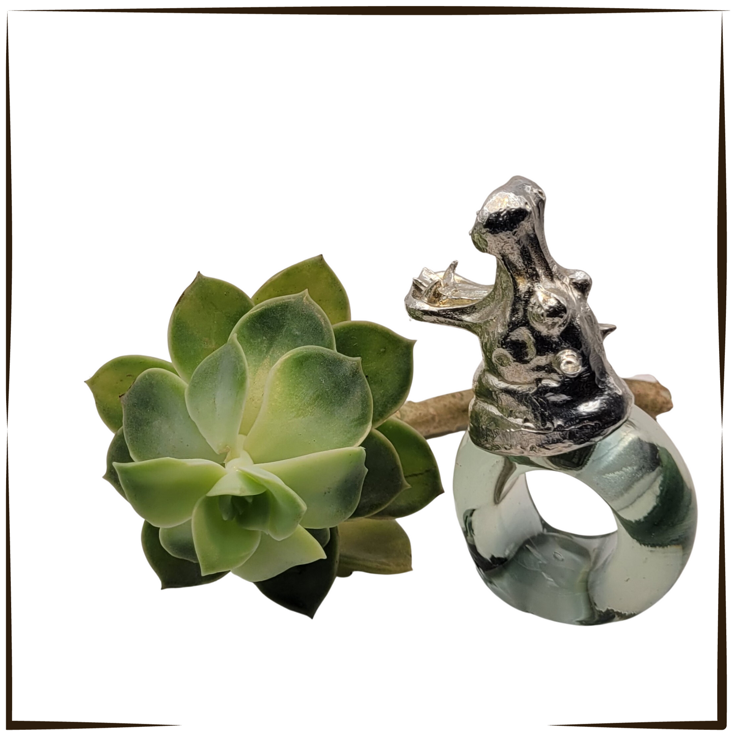 Elegant Recycled Glass And Pewter Napkin Ring - Hippo
