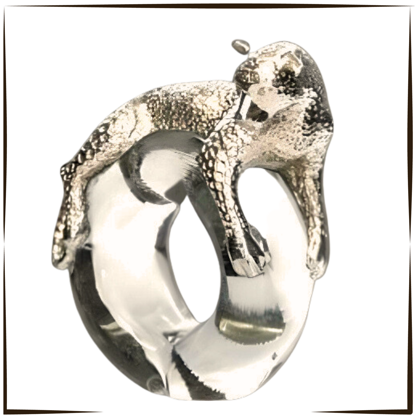 Elegant Recycled Glass and Pewter Napkin Ring - Lazing Leopard