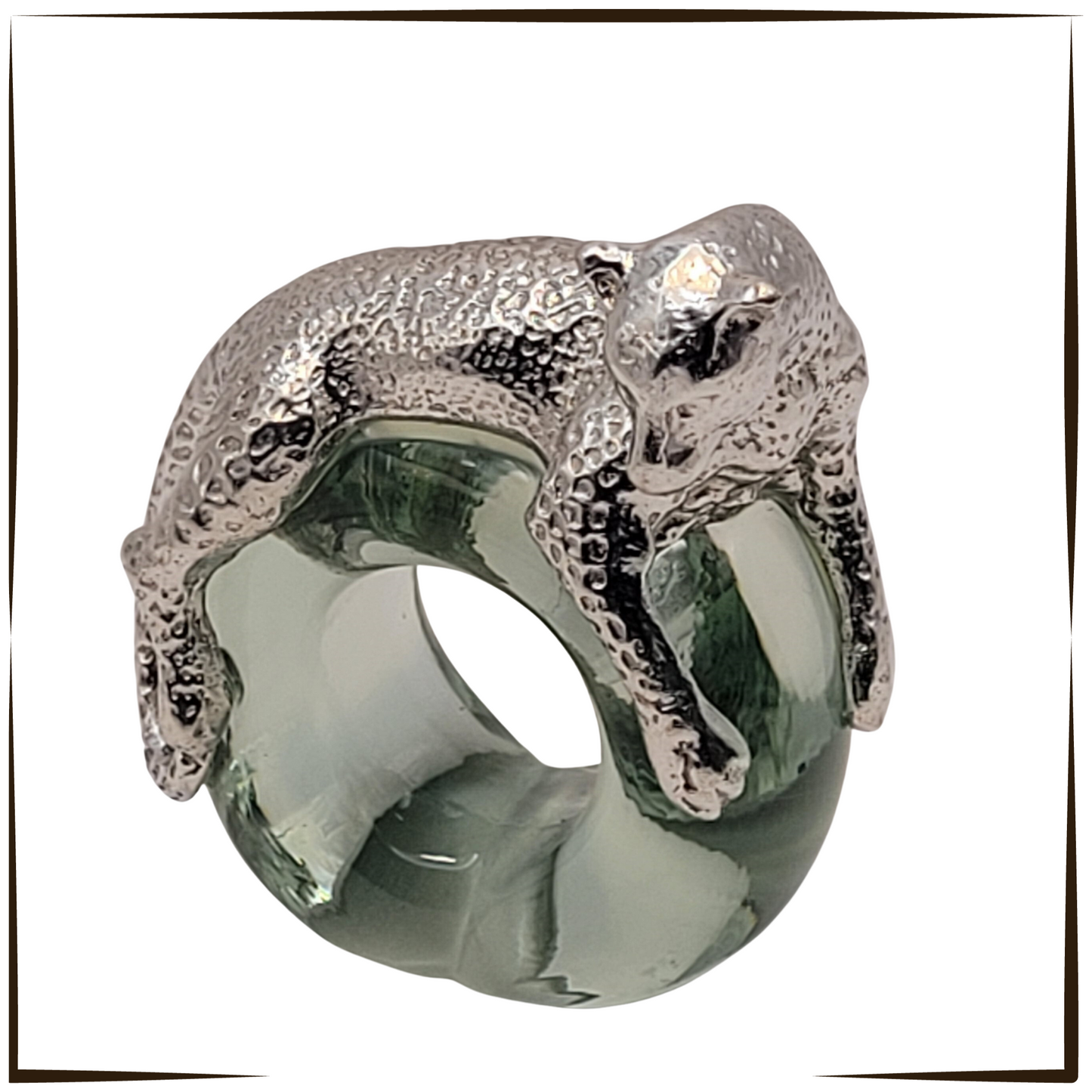 Elegant Recycled Glass and Pewter Napkin Ring - Lazing Leopard