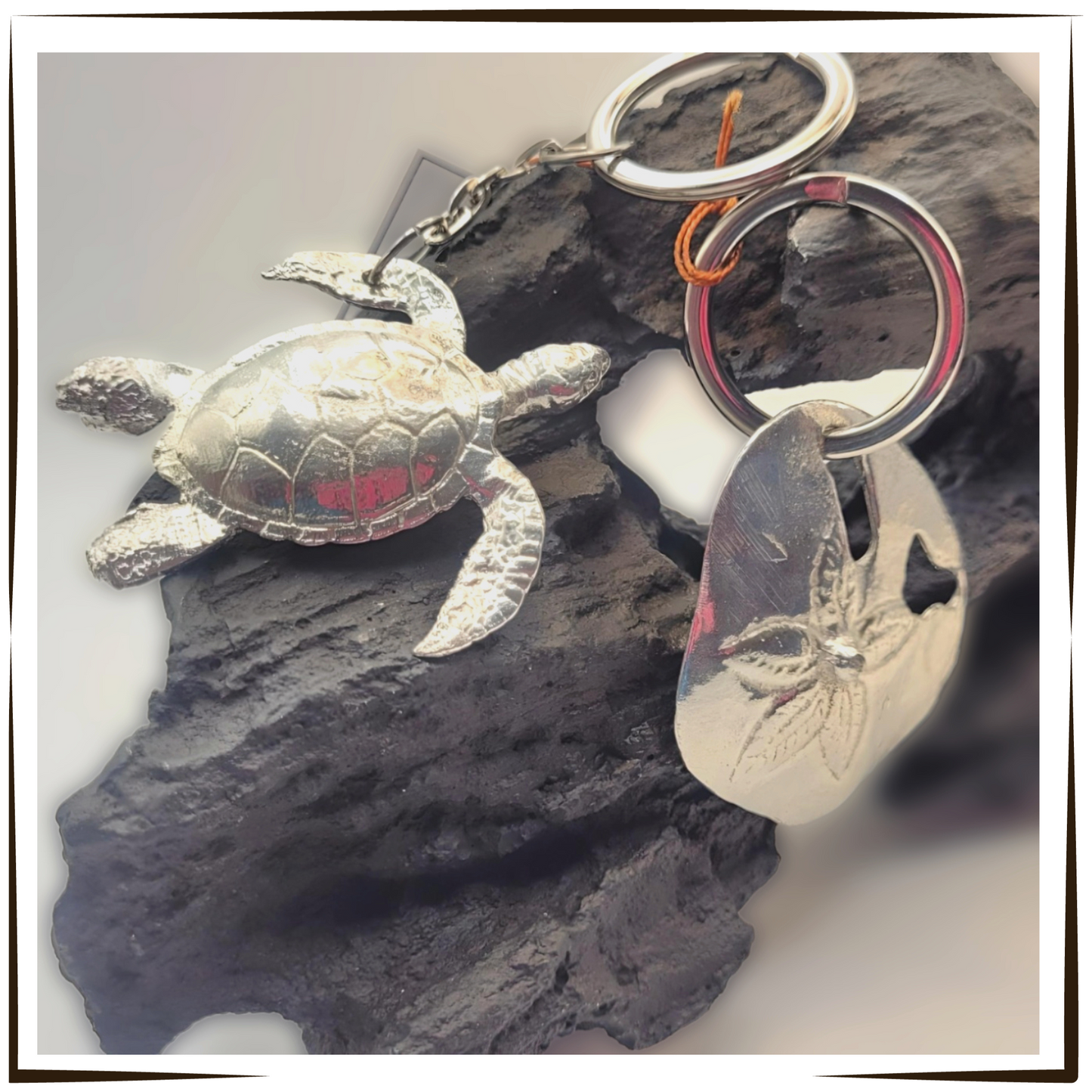 Pewter - Majestic Sea Turtle and Sand Dollar Keyring Combo
