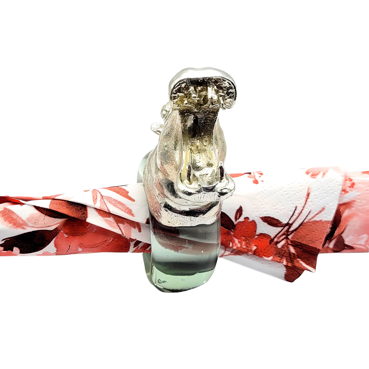 Pewter and Recycled Glass Napkin Ring - Hippo