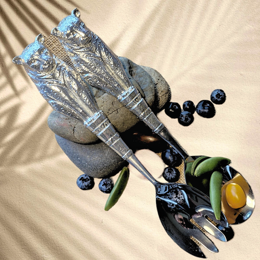 Pewter- Salad Servers - Leopard