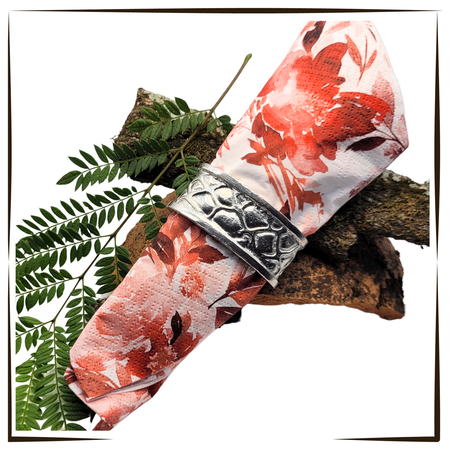 Pewter - Unique African Print Napkin Ring