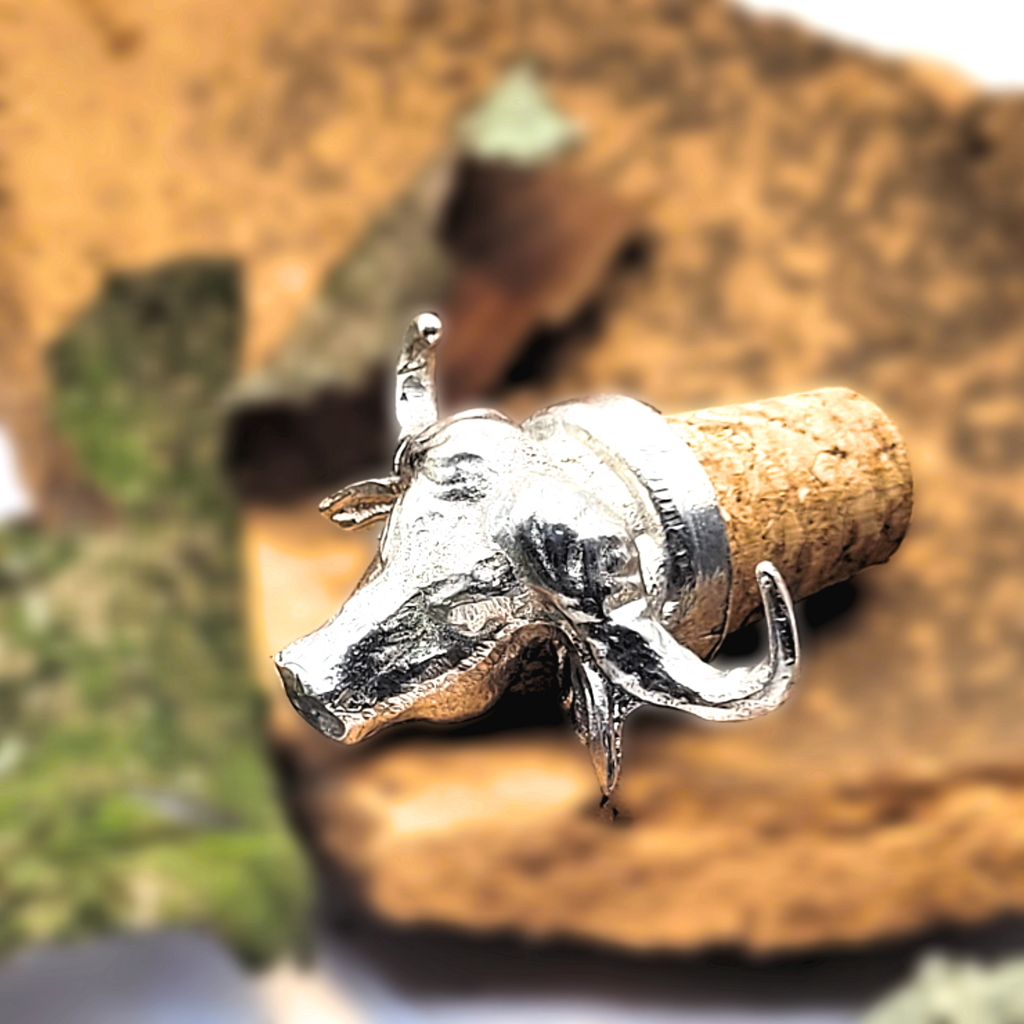 Pewter - Striking Buffalo - Bottle Stopper