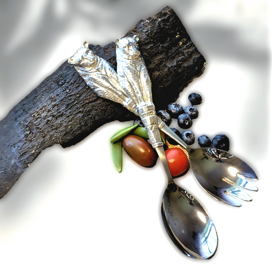 Pewter- Salad Servers - Leopard