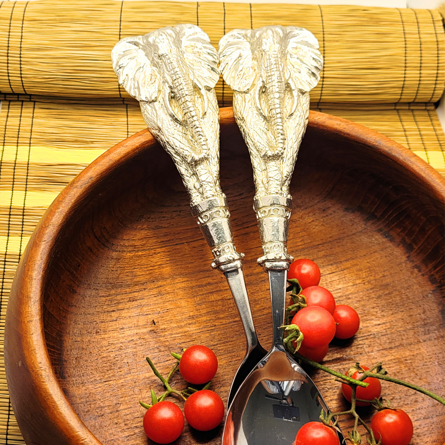 Pewter - Salad Servers - Elephants