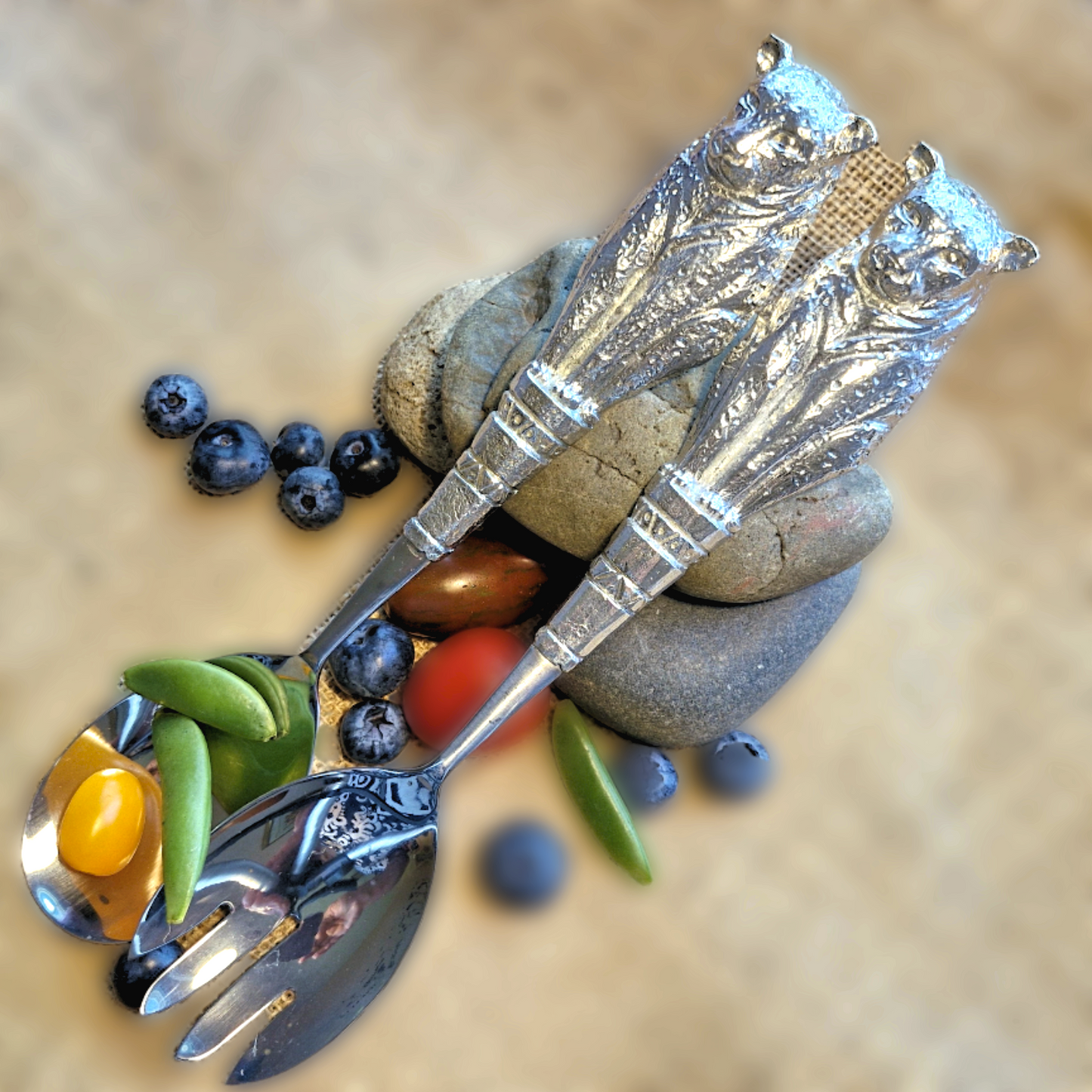 Pewter- Salad Servers - Leopard