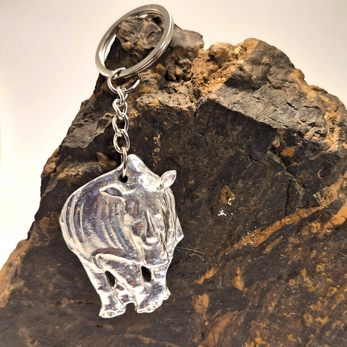 Pewter - Keyring Rhino