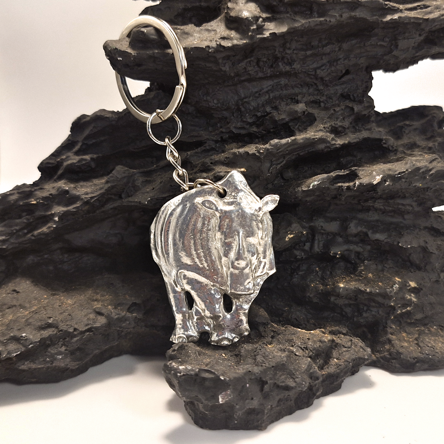 Pewter - Keyring Rhino