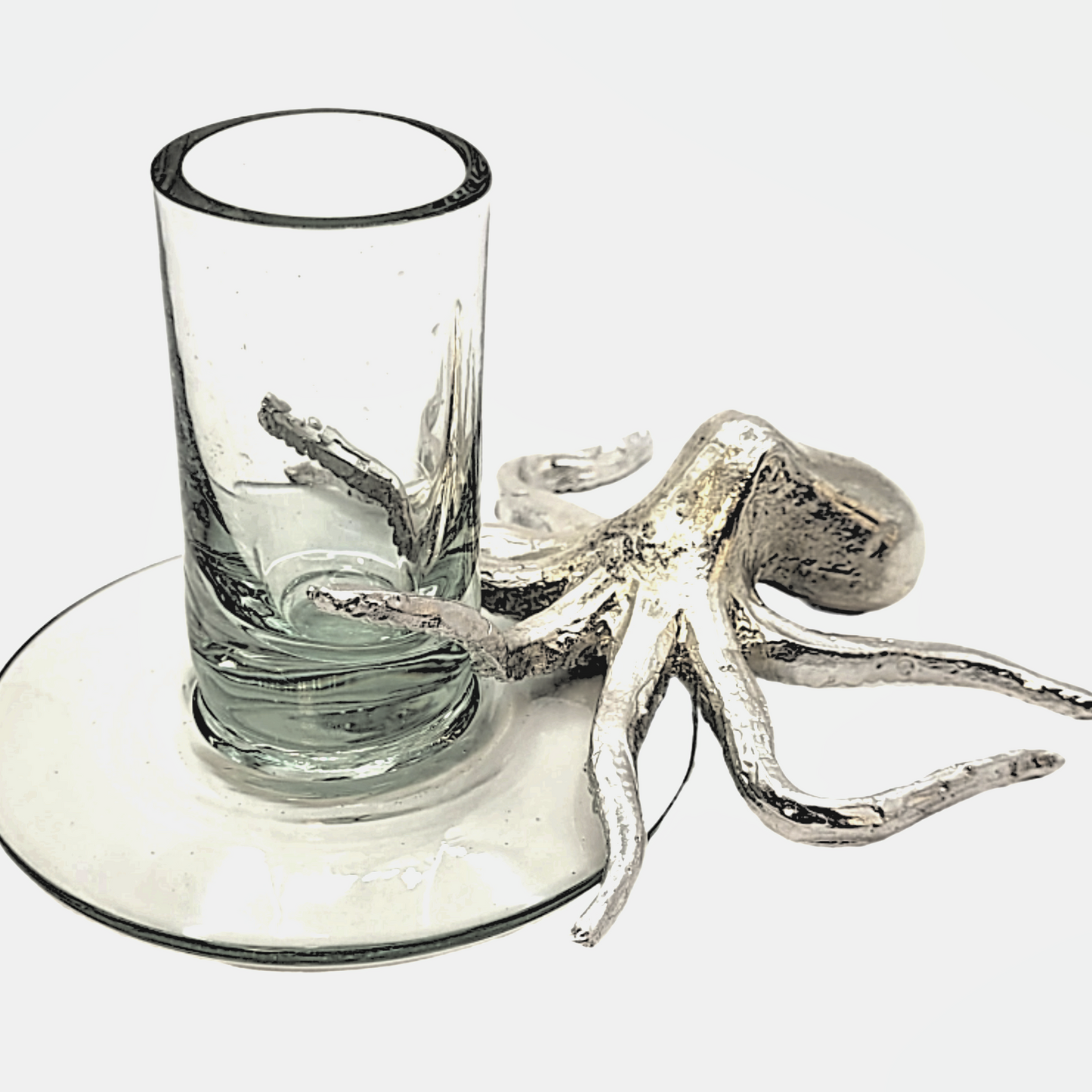 Pewter Octopus Jellybean holding Recycled Glass Candleholder