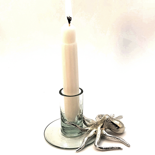 Pewter Octopus Jellybean holding Recycled Glass Candle Holder