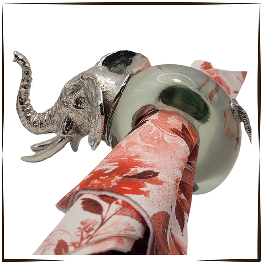 Elegant Recycled Glass And Pewter - Napkin Ring - Elephant