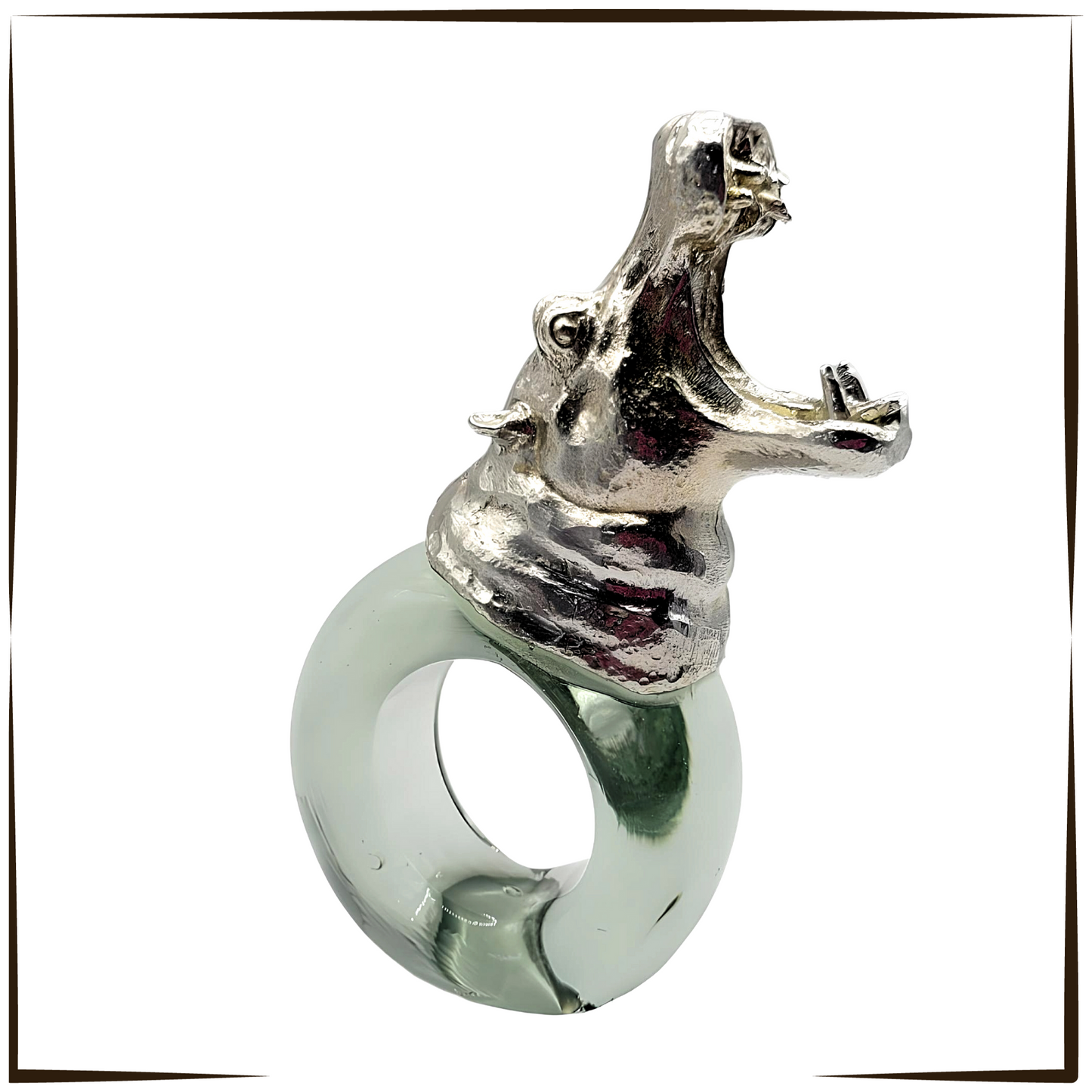 Elegant Recycled Glass And Pewter Napkin Ring -  Hippo