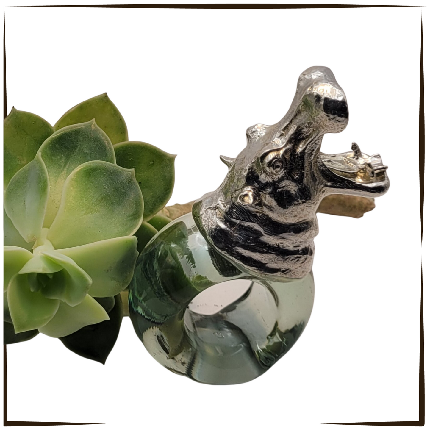 Elegant Recycled Glass And Pewter Napkin Ring -  Hippo