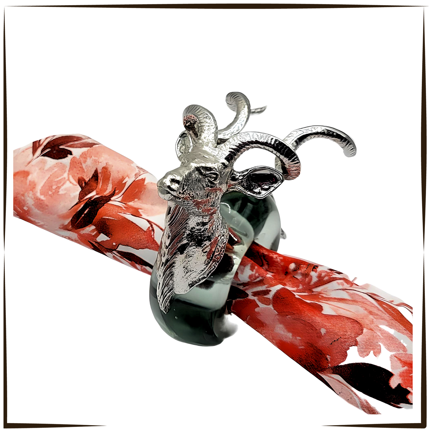 Elegant Recycled Glass And Pewter Napkin Ring - Kudu