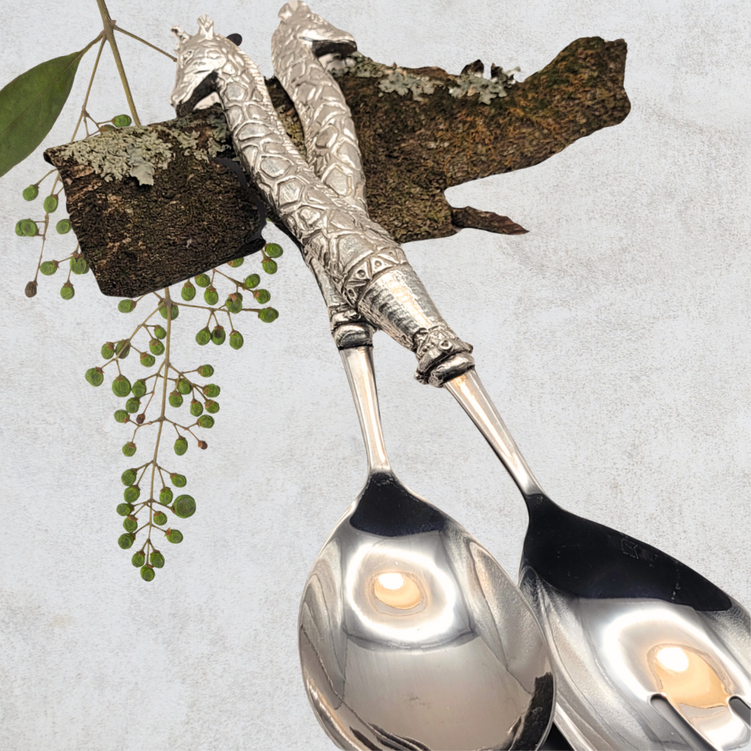 Pewter - Salad Servers - Giraffe