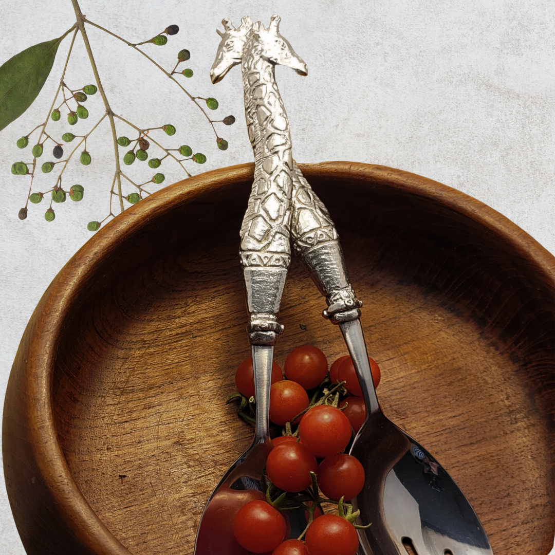 Pewter - Salad Servers - Giraffe