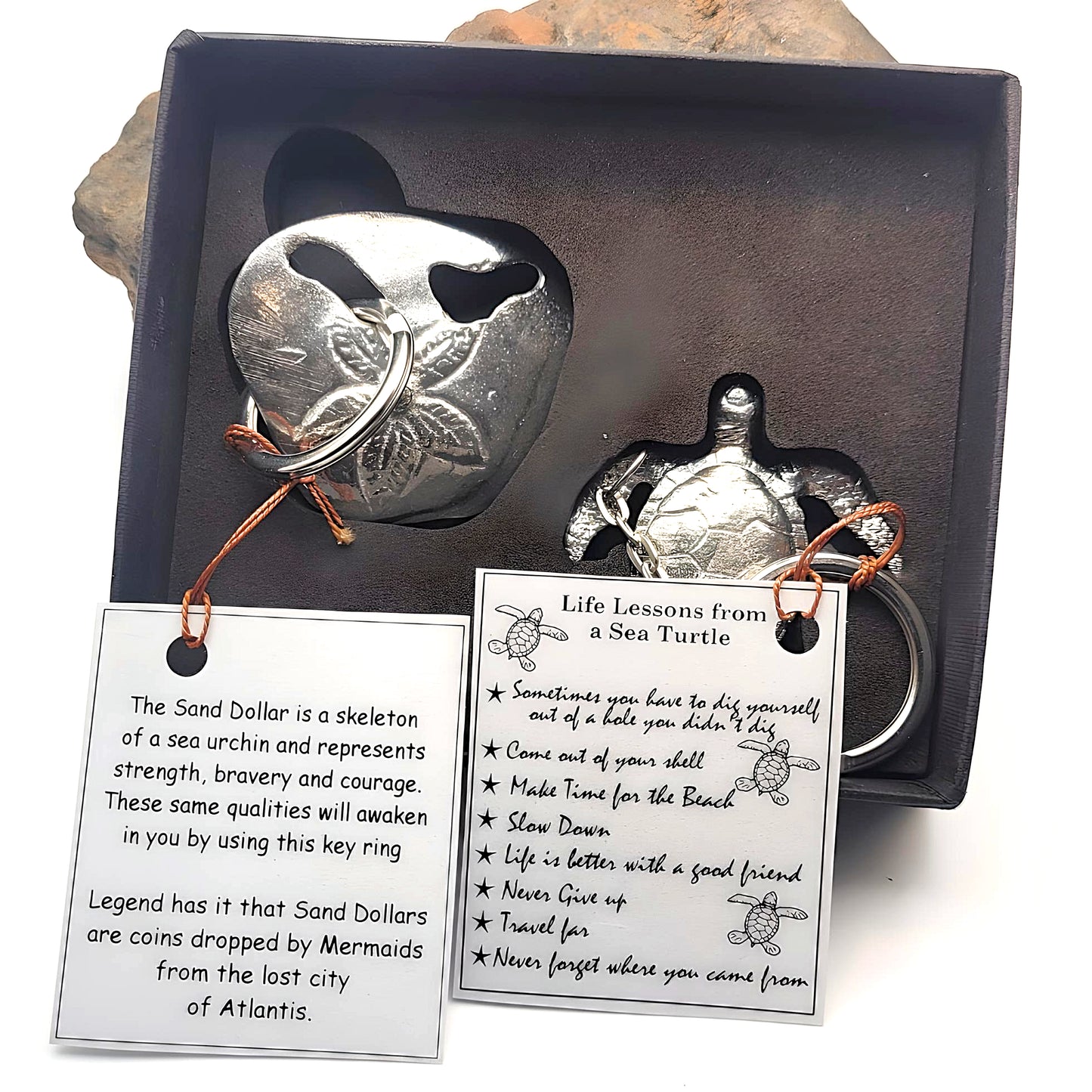 Pewter - Majestic Sea Turtle and Sand Dollar Keyring Combo