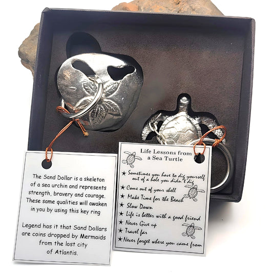 Pewter - Majestic Sea Turtle and Sand Dollar Keyring Combo