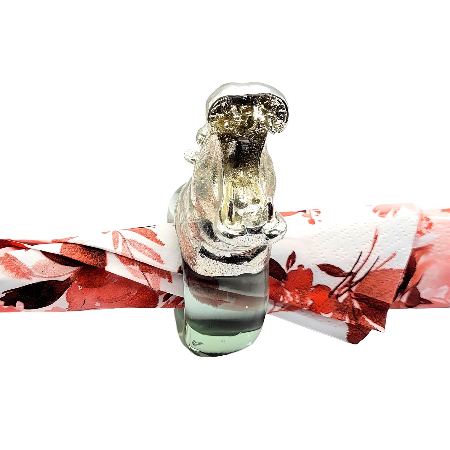 Pewter and Recycled Glass Napkin Ring -  Hippo