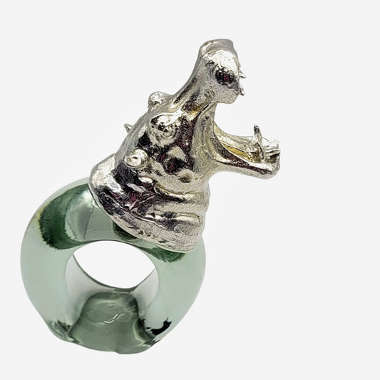 Pewter and Recycled Glass Napkin Ring -  Hippo