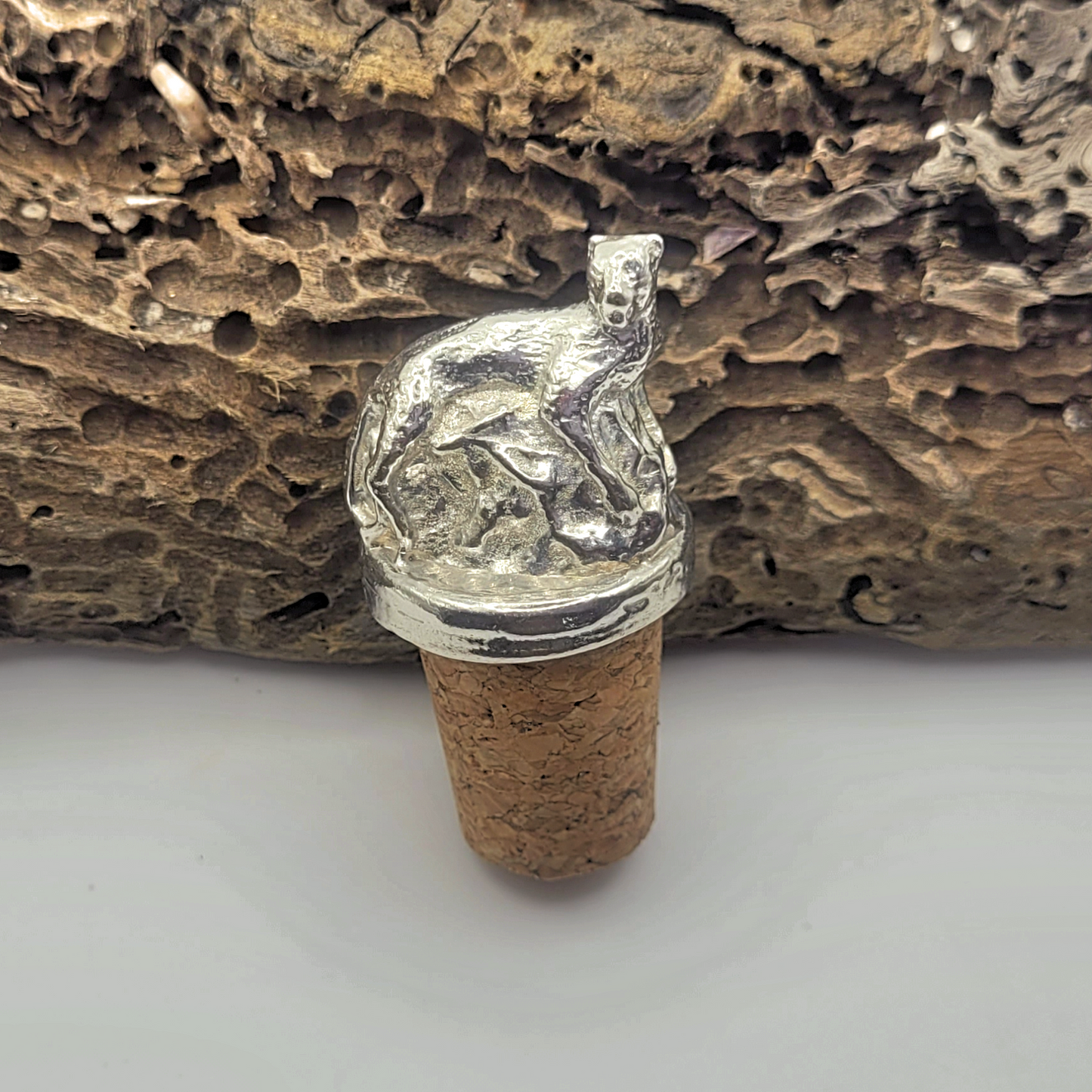 Pewter - Bottle Stopper - Leopard on a Rock