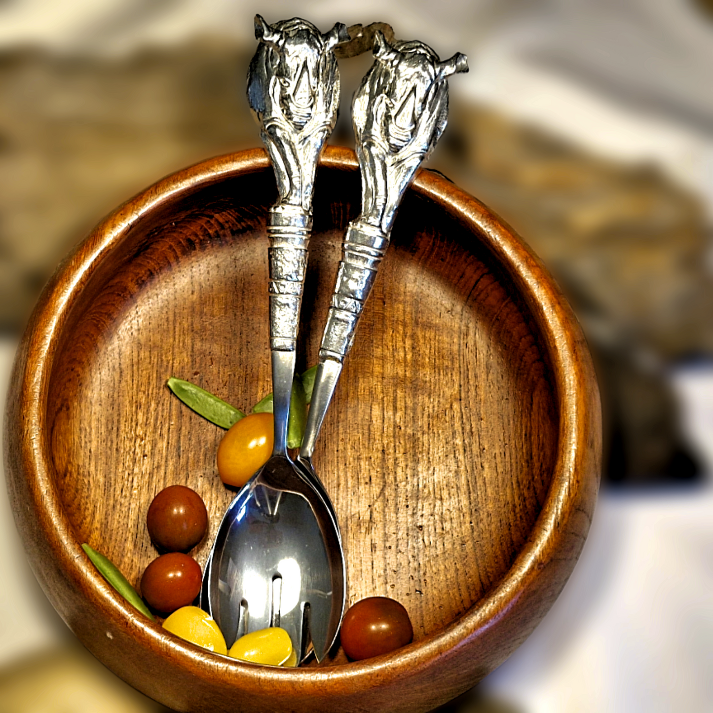 Pewter - Salad Servers - Black Rhino