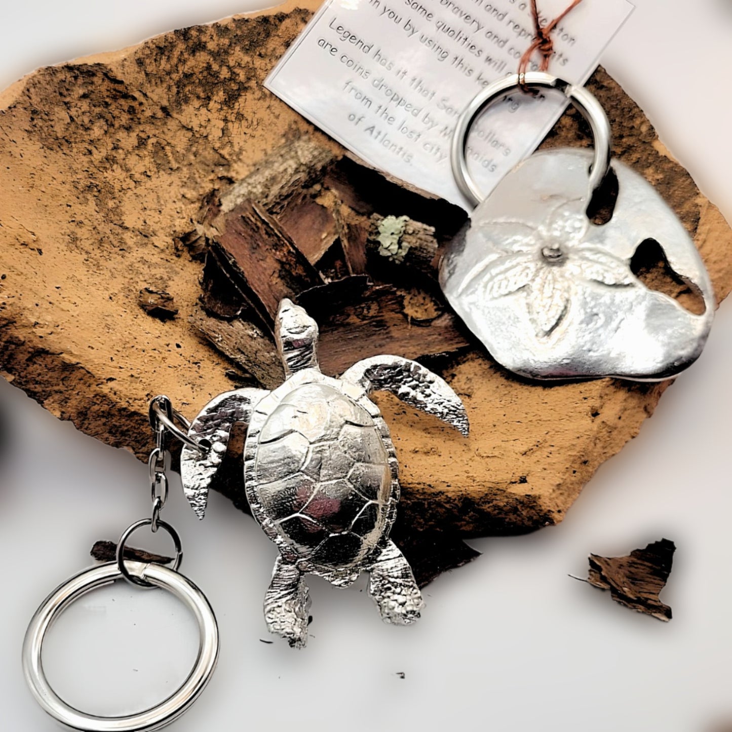 Pewter - Majestic Sea Turtle and Sand Dollar Keyring Combo